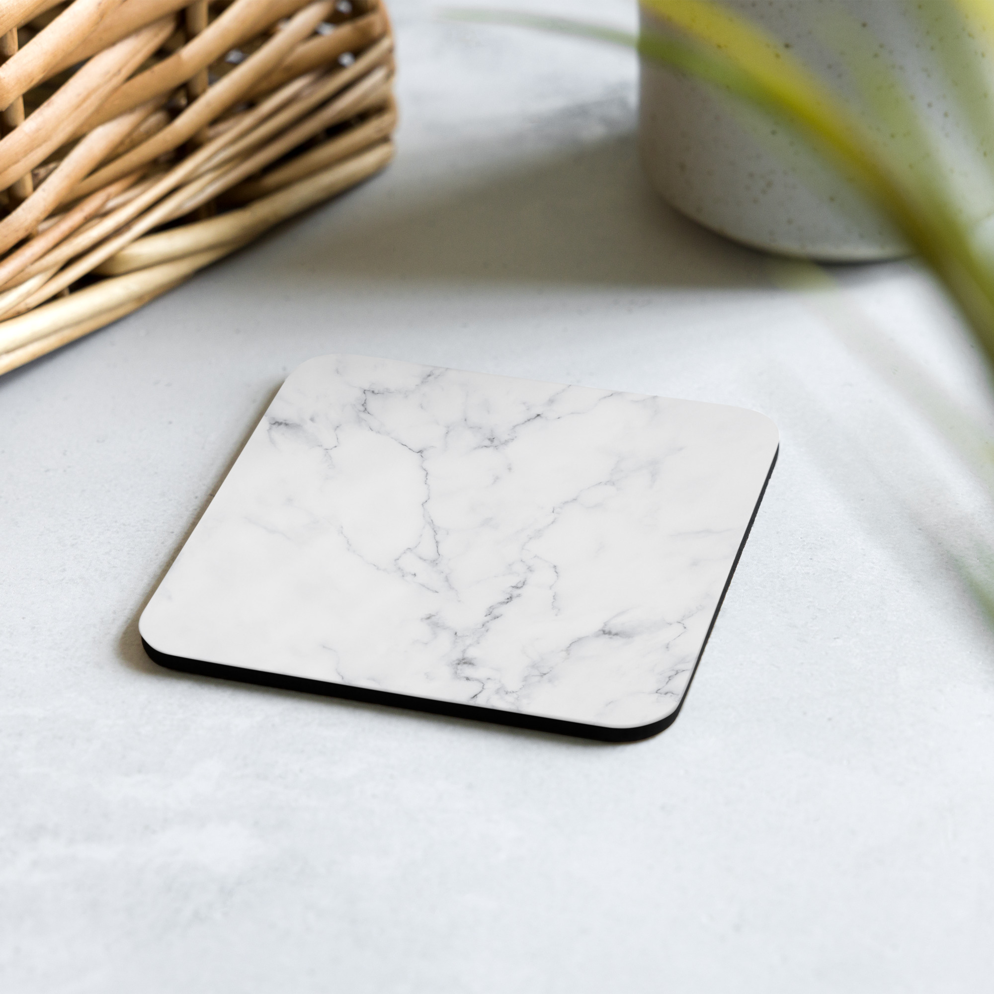 White Marble Cork-Back Coaster